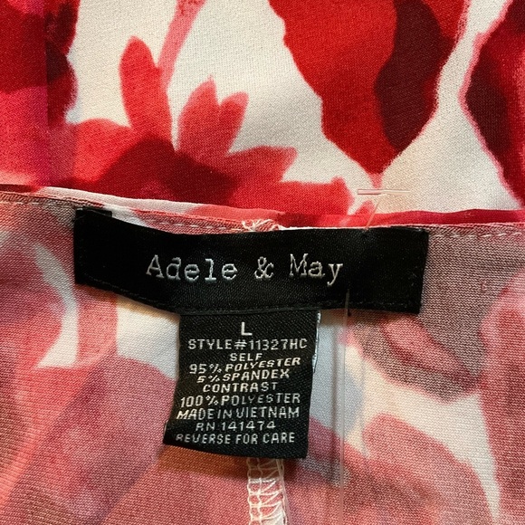 Adele & May Top Blouse Pink Burgundy Floral White Large Sleeveless Cape Collar - Picture 8 of 10